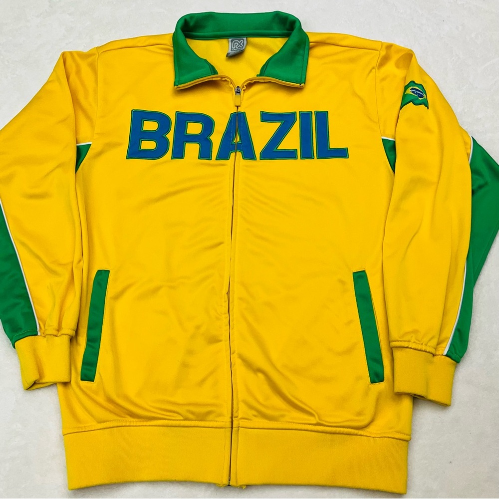 RHINOX Brazil Yellow Green Blue Fleece Lined Full Zip Jacket Mens Medium